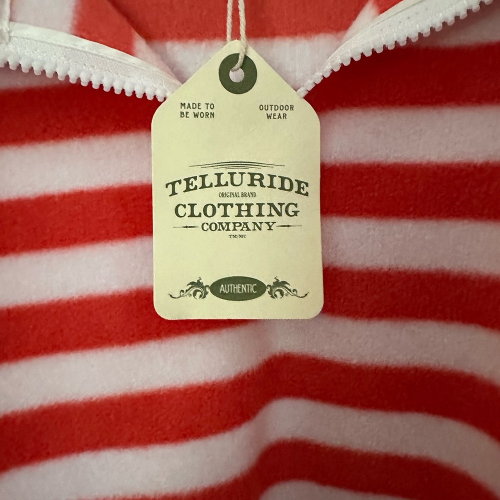 Telluride Soft Coral Orange and White Striped Fleece Pullover with 3/4 zipper
